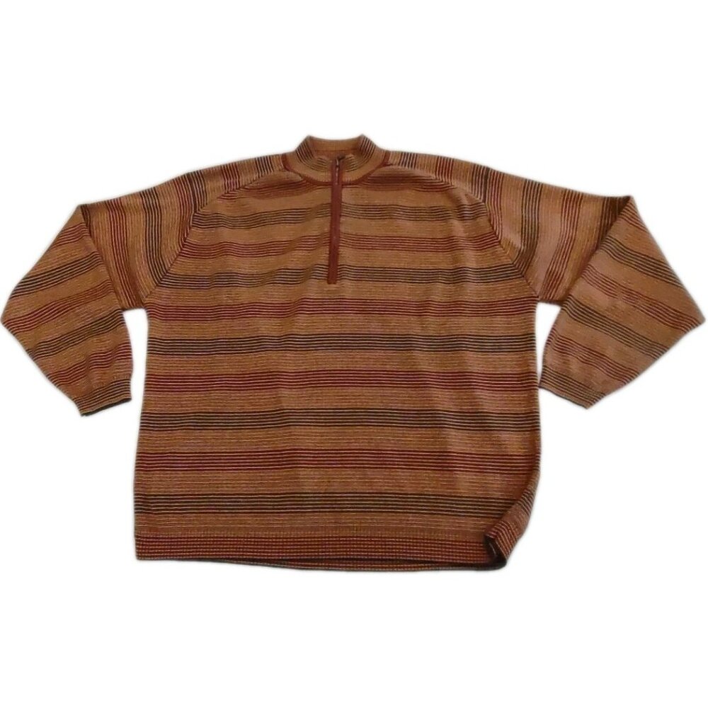 Vintage Tommy Bahama Silk Cotton Men Sweater Size Large Striped 1/4 Zipper